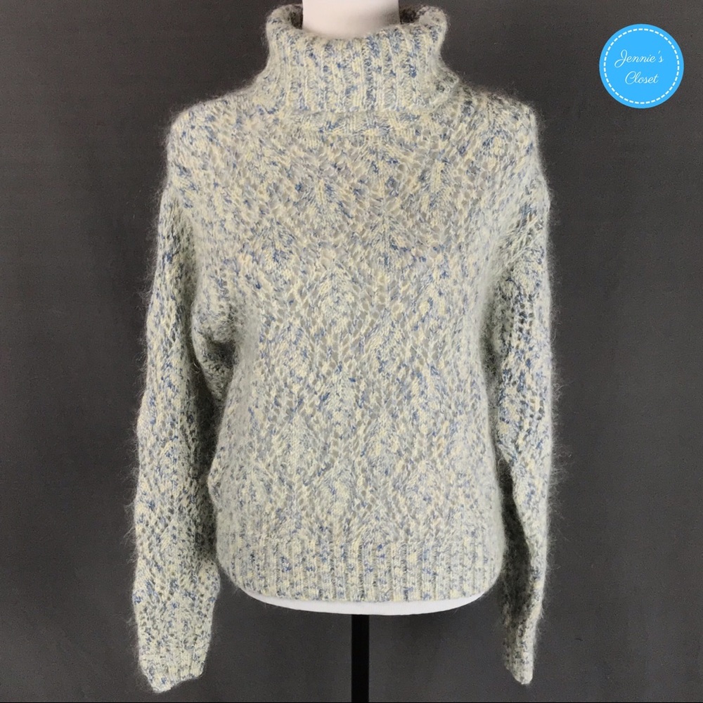 Vtg LizWear Blue Marled Mohair Turtleneck Sweater